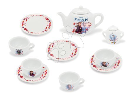 Riadíky a doplnky kuchynky - Porcelánová čajová súprava Ľadové Kráľovstvo Frozen Disney Smoby s čajníkom šálkami a tanierikmi 12 dielov