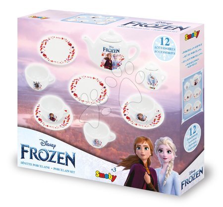 Nádobí a doplňky do kuchyňky - Porcelánová čajová souprava Ledové Království Frozen Disney Smoby s čajníkem šálky a talířky 12 dílů_1