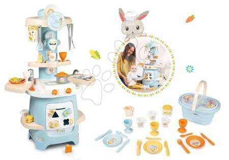 Výhodné sety hračiek - Set didaktická kuchynka pre najmenších Ptitoo Smoby s kávovarom a piknik košík s obedovou súpravou