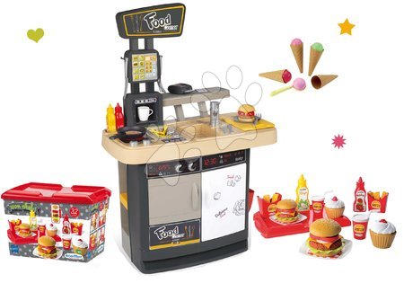 Játékkonyhák - Szett étterem konyhával Food Corner Smoby körbejárható és hamburger menü a McDonaldsból és fagylalt