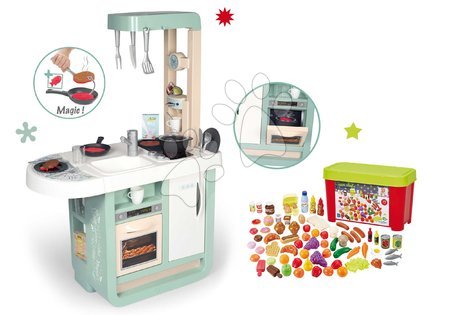 Výhodné sety hračiek - Set kuchynka so zvukmi Cherry Kitchen Green Smoby s potravinami v dóze
