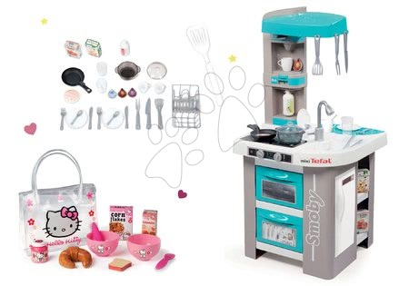 Elektronické kuchyňky - Set kuchyňka Tefal Studio Bubble elektronická Smoby s magickým bubláním, snídaňový set Hello Kitty