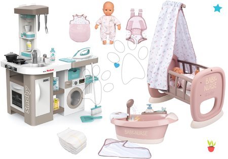 Játékok lányoknak - Szett elektronikus játékkonyha mosógéppel és vasalódeszkával Tefal Cleaning Kitchen 360° Smoby