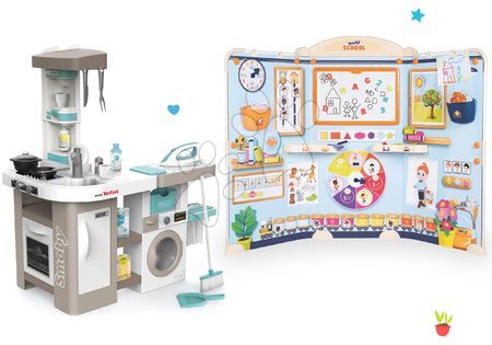 Detské kuchynky - Set kuchynka elektronická s práčkou a žehliacou doskou Tefal Cleaning Kitchen 360° Smoby