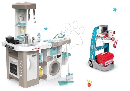 Kuchyňky pro děti sety - Set kuchyňka elektronická s pračkou a žehlicím prknem Tefal Cleaning Kitchen 360° Smoby