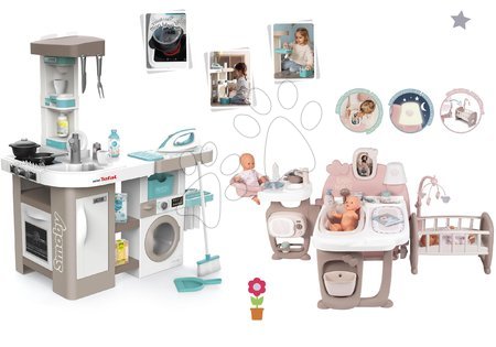 Otroške kuhinje - Komplet elektronska kuhinja s pralnim strojem in likalno desko Tefal Cleaning Kitchen 360° Smoby