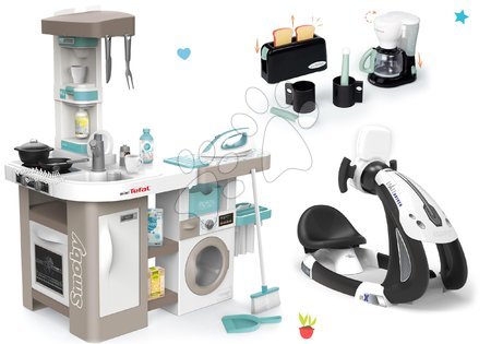 Játékkonyhák - Szett elektronikus játékkonyha mosógéppel és vasalódeszkával Tefal Cleaning Kitchen 360° Smoby