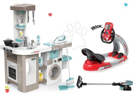 Dětské kuchyňky - Set kuchyňka elektronická s pračkou a žehlicím prknem Tefal Cleaning Kitchen 360° Smoby