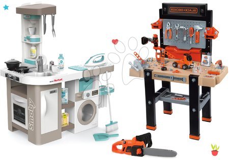Bucătării de jucărie Smoby de la producătorul Smoby - Set bucătărie electronică cu mașină de spălat și masă de călcat Tefal Cleaning Kitchen 360° Smoby
