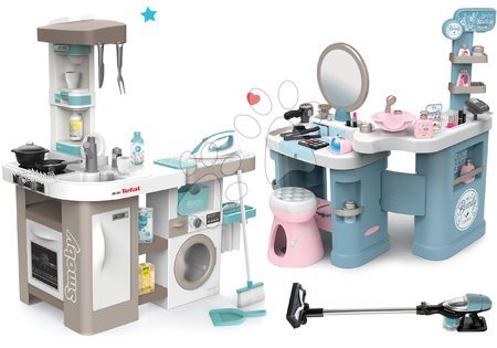 Spielküchen - Set elektronische Küche mit Waschmaschine und Bügelbrett Tefal Cleaning Kitchen 360° Smoby