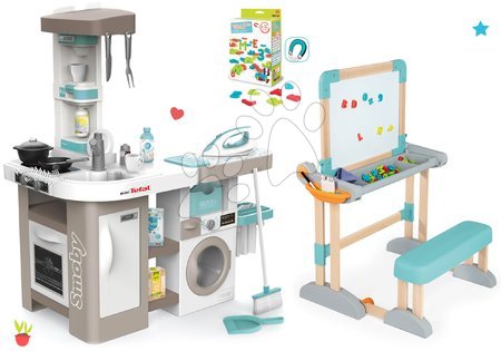 Kuhinje za otroke kompleti - Komplet elektronska kuhinja s pralnim strojem in likalno desko Tefal Cleaning Kitchen 360° Smoby