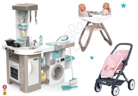 Játékkonyha szettek - Szett elektronikus játékkonyha mosógéppel és vasalódeszkával Tefal Cleaning Kitchen 360° Smoby