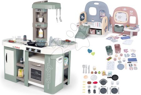 Detské kuchynky - Set kuchynka elektronická s bublaním Tefal Studio Kitchen XL Bubble 360° a domček pre bábiku Baby Care Smoby