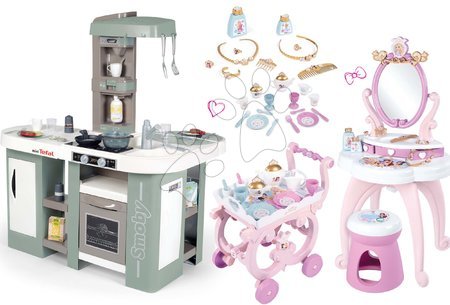 Set kuchynka elektronická s bublaním Tefal Studio Kitchen XL Bubble 360° a kozmetický stolík Princezné Smoby