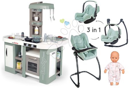 Dětské kuchyňky - Set kuchyňka elektronická s bublaním Tefal Studio Kitchen XL Bubble 360 ° a jídelní židle Smoby