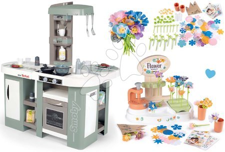 Dětské kuchyňky - Set kuchyňka elektronická s bublaním Tefal Studio Kitchen XL Bubble 360° a květinářství Smoby