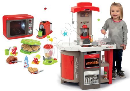 Obyčajné kuchynky - Set kuchynka skladacia Tefal Opencook Smoby červená s kávovarom a chladničkou