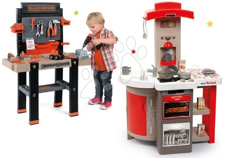 Dětské kuchyňky - Set kuchyňka skládací elektronická Tefal Opencook Bubble Smoby červená se zvukem a magickým bubláním