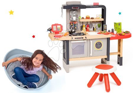 Kuchynky pre deti sety - Set reštaurácia s elektronickou kuchynkou Chef Corner Restaurant Smoby a balančný kužel s vankúšom Cosy hojdačka-šmykľavka