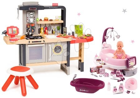 Kuchynky pre deti sety - Reštaurácia s elektronickou kuchynkou Chef Corner Restaurant Smoby a opatrovateľské centrum s vaničkou