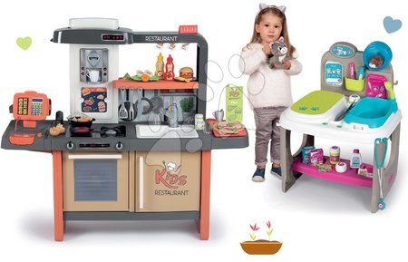 Kuchyňky pro děti sety - Set restaurace s elektronickou kuchyňkou Kids Restaurant a zvěrolékařská ordinace Smoby