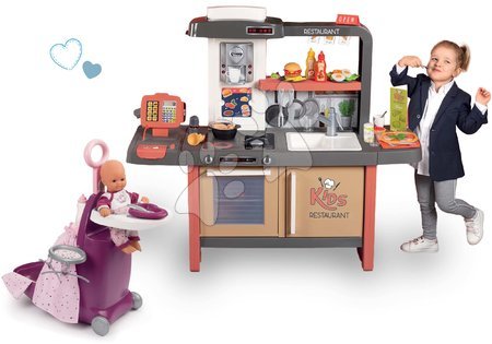 Játékkonyhák - Szett étterem elektronikus konyhával Kids Restaurant és pelenkázó kocsi Smoby