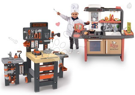 Kuchyňky pro děti sety - Set restaurace s elektronickou kuchyňkou Kids Restaurant a pracovní stůl Smoby