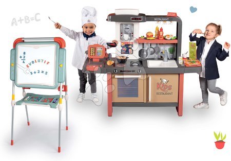 Kuhinje za djecu setovi - Set reštaurácia s elektronickou kuchynkou Kids Restaurant a tabuľa na kreslenie Smoby