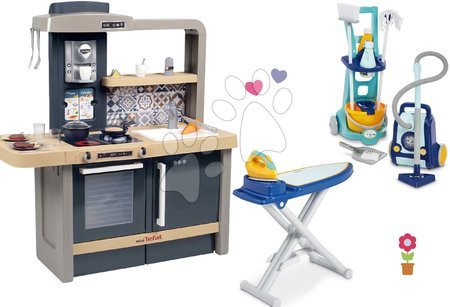 Detské kuchynky - Set kuchynka elektronická s nastaviteľnou výškou Tefal Evolutive a upratovací vozík Smoby
