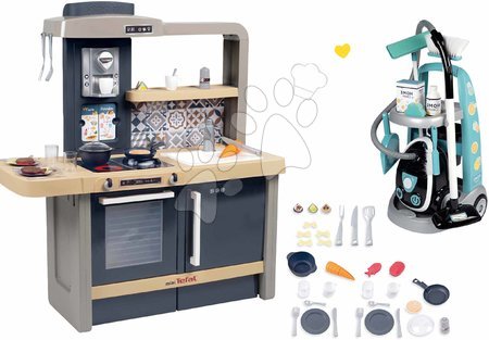 Detské kuchynky Smoby od výrobcu Smoby - Set kuchynka elektronická s nastaviteľnou výškou Tefal Evolutive a upratovací vozík Smoby