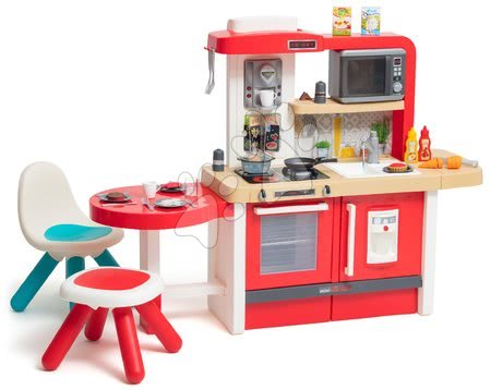 Detské kuchynky - Kuchynka rastúca s tečúcou vodou a mikrovlnkou Tefal Evolutive Gourment Smoby so stoličkou a stolčekom