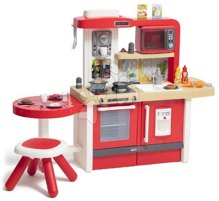 Bucătării de jucărie - Bucătărie de jucărie, care crește împreună cu vârsta, cu apă curgătoare Tefal Evolutive Gourment Smoby și microunde roșu cu sunet și lumină