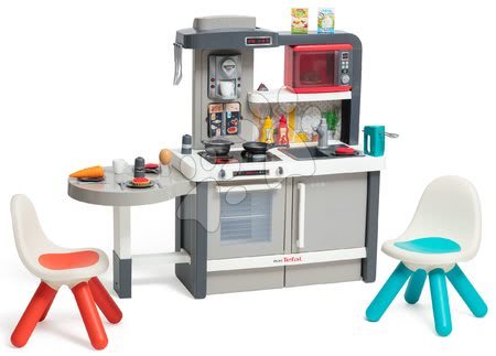 Bucătării de jucărie - Bucătărie de jucărie, care crește împreună cu vârsta cu apă curgătoare Tefal Evolutive Gourment Smoby cu ustensile de bucătărie și scăunele