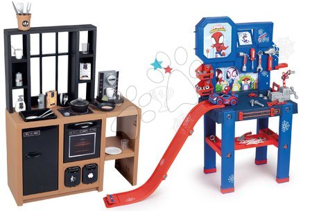 Dětské kuchyňky - Set kuchyňka moderní Loft Industrial a pracovní dílna Smoby