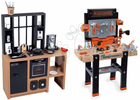 Bucătării de jucărie - Set bucătărie modernă Loft Industrial și atelier de lucru electronic Bricolo Smoby