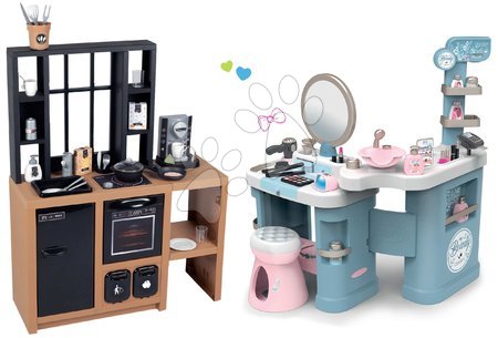 Dětské kuchyňky - Set kuchyňka moderní Loft Industrial a kosmetický salon Smoby
