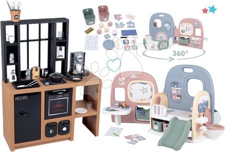 Dětské kuchyňky - Set kuchyňka moderní Loft Industrial a domeček pro panenku Baby Care Smoby