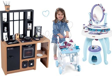 Detské kuchynky - Set kuchynka moderná Loft Industrial so servírovacím vozíkom Smoby