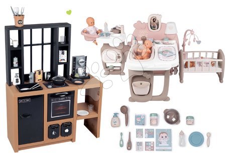 Spielküchen - Set Küche modernes Loft Industrial und Dreiflügelhaus für Puppen Smoby