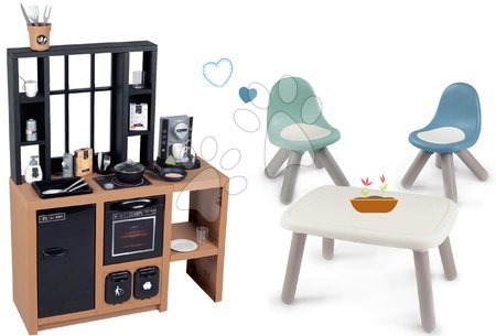 Játékkonyha szettek - Szett modern játékkonyha Loft Industrial Kitchen és Kidtable asztal Smoby
