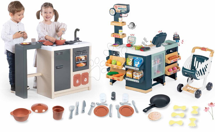 Smoby - Ensemble cuisine îlot et magasin Maxi Market Kitchen Island 360° Smoby