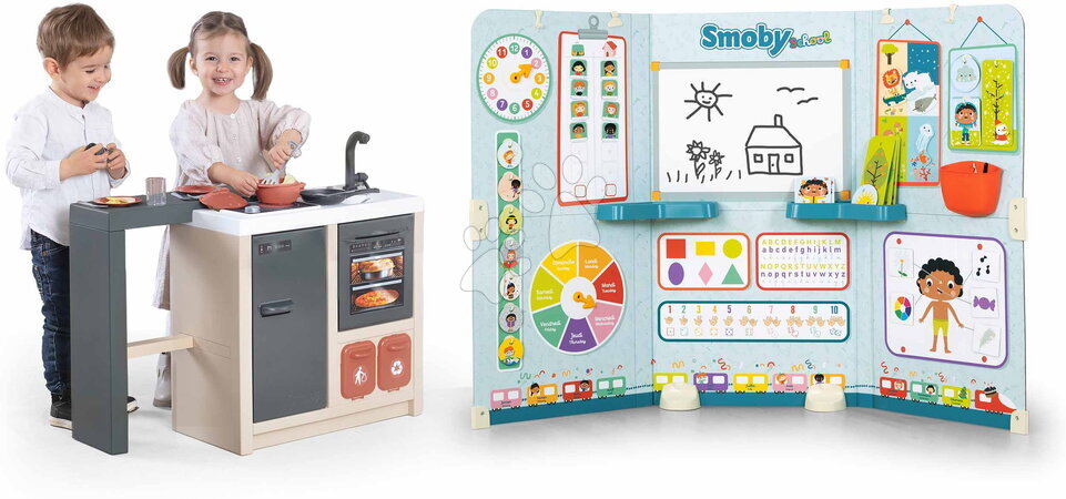 Smoby - Ensemble comprenant un îlot de cuisine et une école pour les tout-petits Kitchen Island 360° Smoby