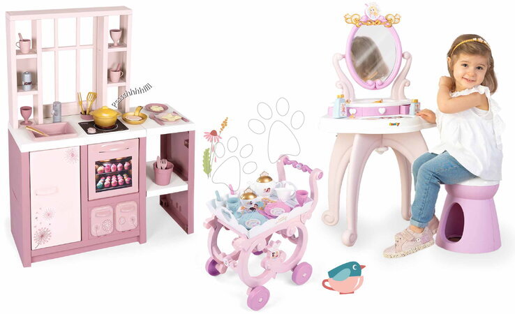 Smoby - Set de kitchenette électronique avec table de maquillage Loft Fleur Rose 360° Smoby