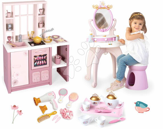 Smoby - Set de Cuisine Électronique avec Service à Thé Loft Fleur Rose 360° Smoby