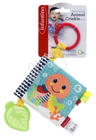 Hračky nad postieľku - Textilná knižka Zvieratká Link & Squeak Animal Crinkle Book Infantino - 2