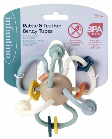 Bébijátékok | Oldal 19 - Csörgő rágókákkal Rattle & Teether Bendy Tubes Muted Color Infantino_1
