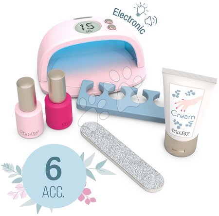 Toaletka dla dzieci - Manicure z elektroniczną lampą UV My Beauty Nail Set Smoby z pilnikiem kremem i dwoma lakierami żelowymi do paznokci 11*9*6 cm SM320149_1