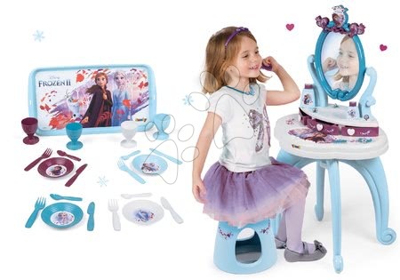 Kozmetické stolíky sety - Set kozmetický stolík Frozen Smoby so stoličkou a veľká čajová súprava Frozen