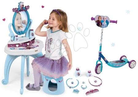 Frozen Ľadové Kráľovstvo - Set kozmetický stolík Frozen Smoby so stoličkou a trojkolesová kolobežka Frozen