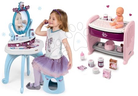 Kozmetické stolíky sety - Set kozmetický stolík Frozen Smoby so stoličkou a nákupná taška Frozen na kolieskach